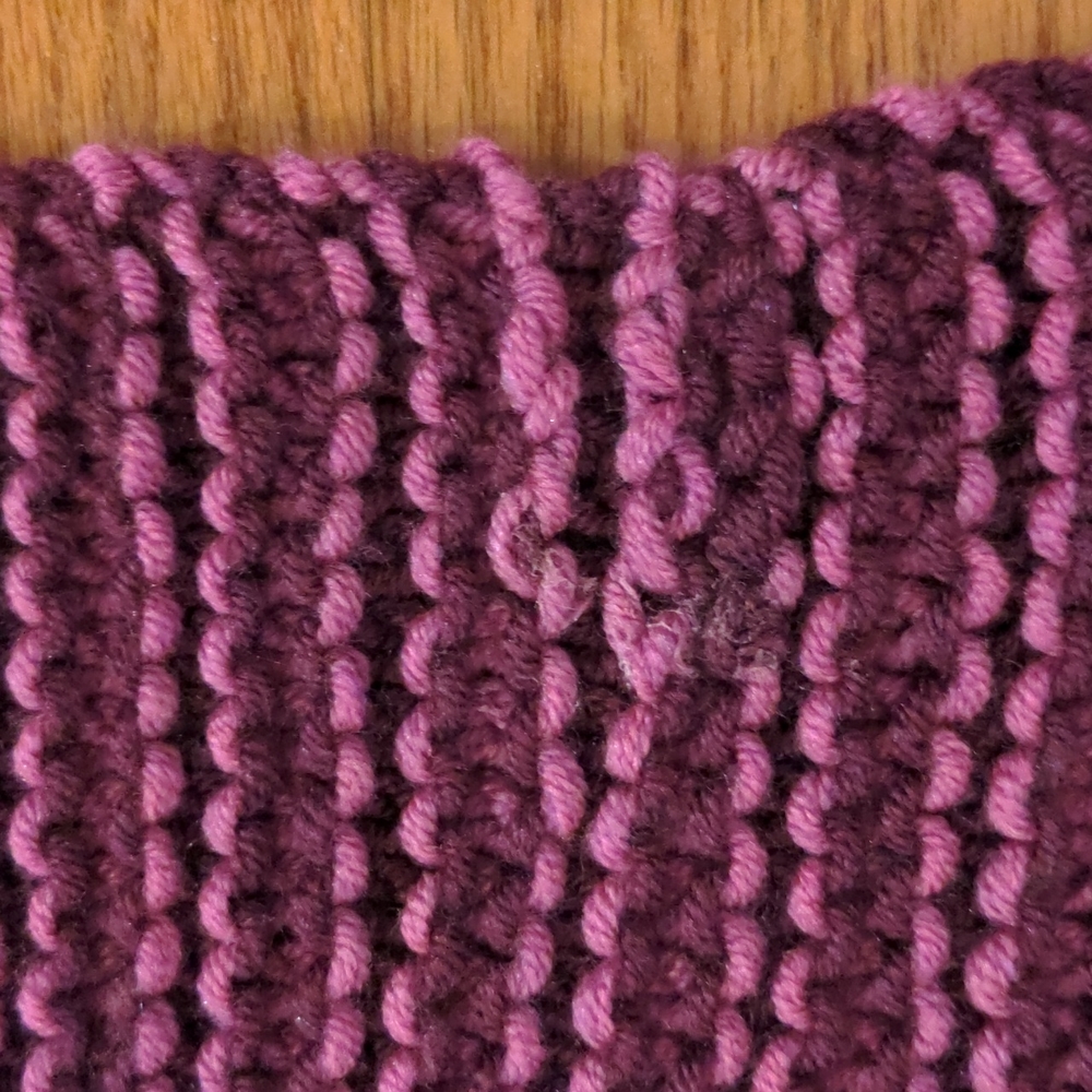 Hand Knit Plum and Fuschia Wool Acrylic Blend Blanket Scarf With FRINGE - Picture 6 of 8